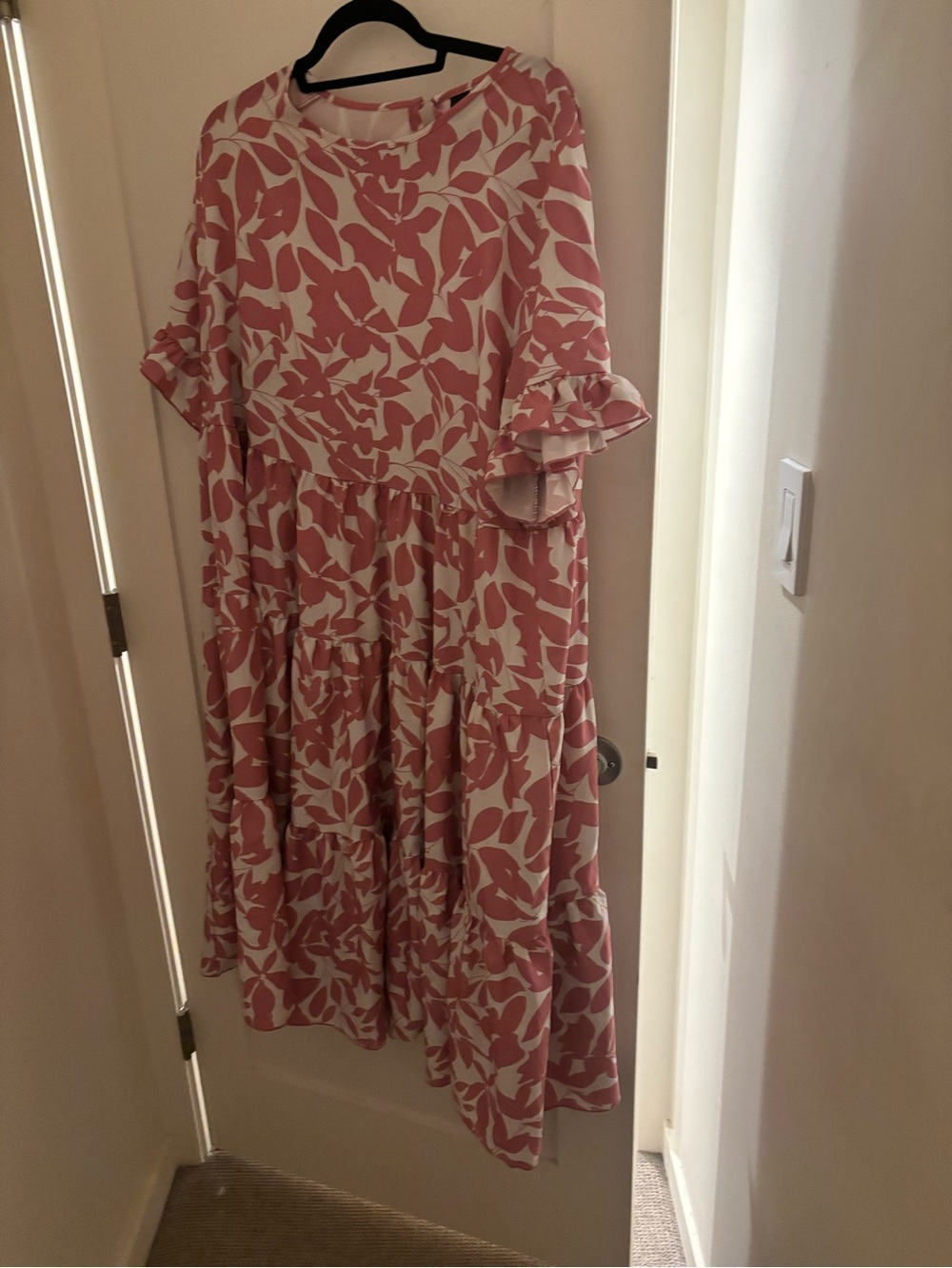 SHEIN Pink and White Floral Tiered Maxi Dress